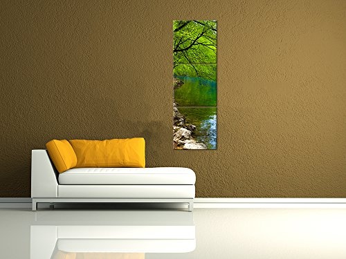 Wandbild - Flussufer - Bild auf Leinwand - 40x120 cm dreiteilig - Leinwandbilder - Landschaften - Kroatien - Nationalpark Plitvicer Seen