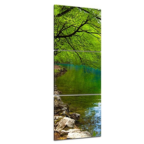 Wandbild - Flussufer - Bild auf Leinwand - 40x120 cm dreiteilig - Leinwandbilder - Landschaften - Kroatien - Nationalpark Plitvicer Seen