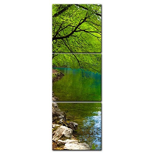 Wandbild - Flussufer - Bild auf Leinwand - 40x120 cm dreiteilig - Leinwandbilder - Landschaften - Kroatien - Nationalpark Plitvicer Seen