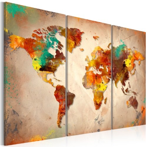 Neuheit! Weltkarte mit Kork Rückwand 90x60 cm - dreiteilig Bilder Leinwandbild Poster Pinnwand Kunstdruck Weltkarte Kontinent Welt Landkarte Karte k-C-0041-p-a 90x60 cm B&D XXL