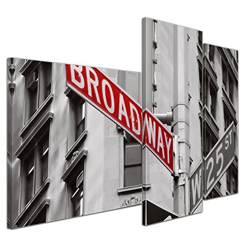 Wandbild - Broadway Straßenschild - Bild auf Leinwand - 130x80 cm dreiteilig - Leinwandbilder - Städte & Kulturen - USA - New York