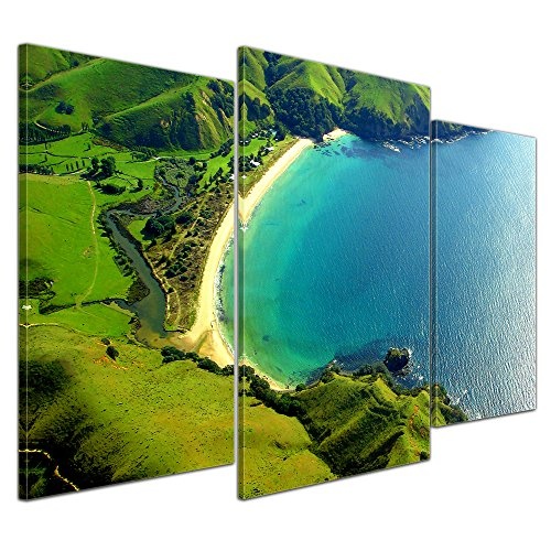 Wandbild - Taupo Bucht - Neuseeland - Bild auf Leinwand - 100x60 cm dreiteilig - Leinwandbilder - Landschaften - Strand mit türkisblauen Wasser