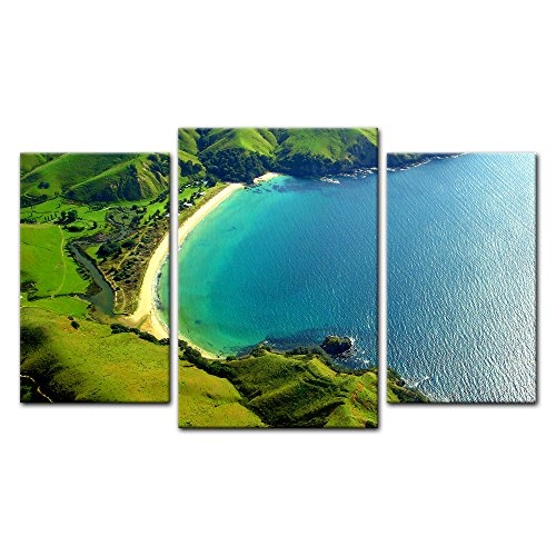 Wandbild - Taupo Bucht - Neuseeland - Bild auf Leinwand - 100x60 cm dreiteilig - Leinwandbilder - Landschaften - Strand mit türkisblauen Wasser