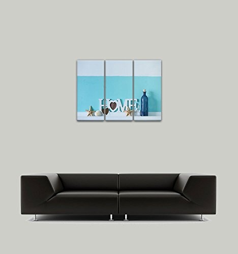 Wandbild - Home Baddekor - Bild auf Leinwand - 120x80 cm dreiteilig - Leinwandbilder - Geist & Seele - Maritime Dekoration - Blautöne