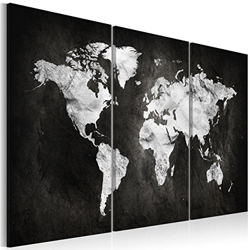decomonkey Bilder Weltkarte schwarz 120x80 cm 3 Teilig...
