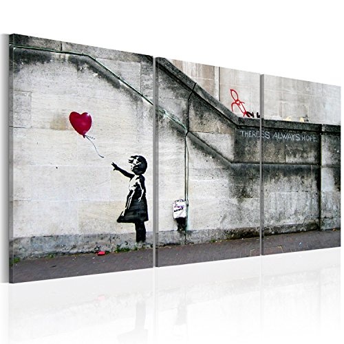 murando - Bilder Banksy Girl with red Balloon 120x60 cm Vlies Leinwandbild 3 Teilig Kunstdruck modern Wandbilder XXL Wanddekoration Design Wand Bild - There is Always Hope 020115-9