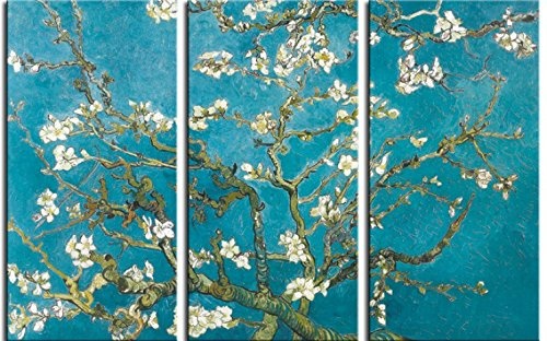 1art1 57451 Vincent Van Gogh - Blühende Mandelbaumzweige, 1890, 3-Teilig Poster Leinwandbild Auf Keilrahmen 180 x 120 cm