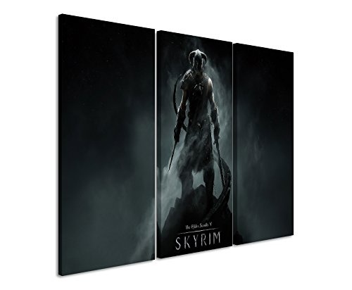 Leinwandbild 3 teilig The_Elder_Scrolls_Skyrim-_3x90x40cm (Gesamt 120x90cm) _Ausführung schöner Kunstdruck auf echter Leinwand als Wandbild auf Keilrahmen