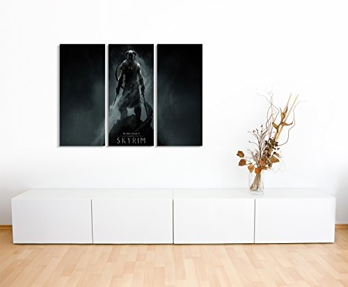 Leinwandbild 3 teilig The_Elder_Scrolls_Skyrim-_3x90x40cm (Gesamt 120x90cm) _Ausführung schöner Kunstdruck auf echter Leinwand als Wandbild auf Keilrahmen