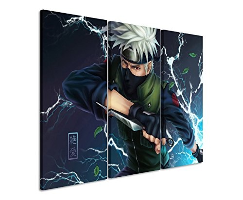 Leinwandbild 3 teilig Kakashi_Naruto_3x90x40cm (Gesamt 120x90cm) _Ausführung schöner Kunstdruck auf echter Leinwand als Wandbild auf Keilrahmen