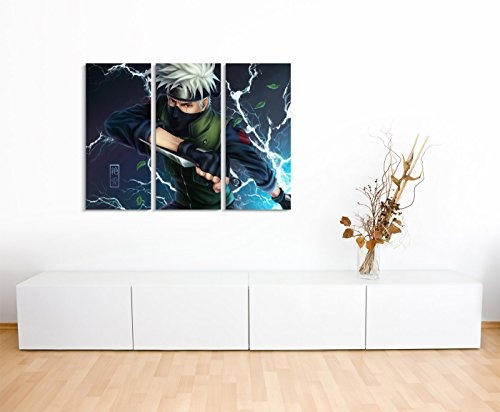 Leinwandbild 3 teilig Kakashi_Naruto_3x90x40cm (Gesamt 120x90cm) _Ausführung schöner Kunstdruck auf echter Leinwand als Wandbild auf Keilrahmen