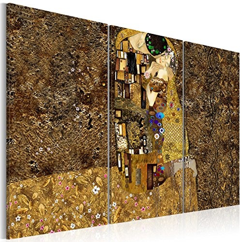 murando - Bilder 120x80 cm Vlies Leinwandbild 3 Teilig Kunstdruck modern Wandbilder XXL Wanddekoration Design Wand Bild - Gustav Klimt Kuss Abstrakt l-A-0003-b-f