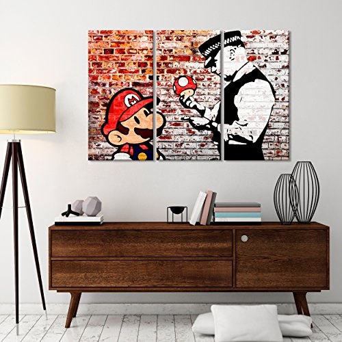 decomonkey Bilder Mario and Cop Banksy 120x80 cm 3 Teilig...