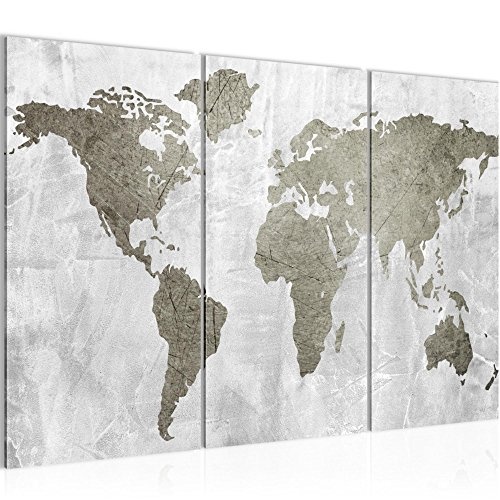 Bilder Weltkarte World Map Wandbild 120 x 80 cm Vlies - Leinwand Bild XXL Format Wandbilder Wohnzimmer Wohnung Deko Kunstdrucke Grün 3 Teilig - MADE IN GERMANY - Fertig zum Aufhängen 104331b