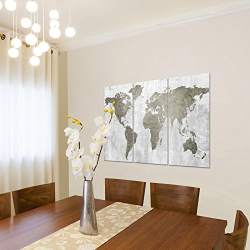 Bilder Weltkarte World Map Wandbild 120 x 80 cm Vlies - Leinwand Bild XXL Format Wandbilder Wohnzimmer Wohnung Deko Kunstdrucke Grün 3 Teilig - MADE IN GERMANY - Fertig zum Aufhängen 104331b
