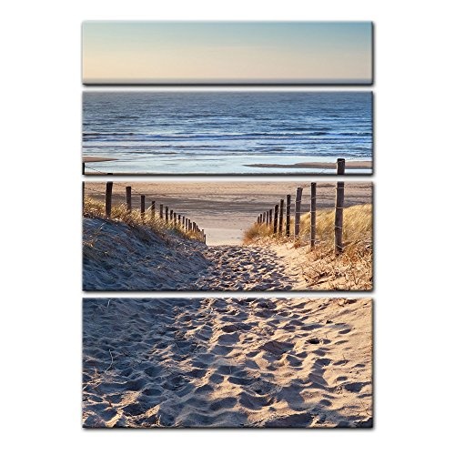 Keilrahmenbild - Schöner Weg zum Strand III - Bild auf Leinwand - 120x180 cm vierteilig - Leinwandbilder - Urlaub, Sonne & Meer - Nordsee - Dünen mit Strandgräsern - Idylle - Erholung