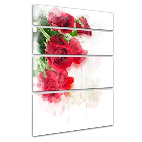 Keilrahmenbild - Rote Rosen - Bild auf Leinwand 120 x 180 cm vierteilig - Leinwandbilder - Bilder als Leinwanddruck - Pflanzen & Blumen - Malerei - Zeichnung - Rosenblüten