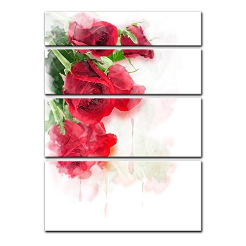 Keilrahmenbild - Rote Rosen - Bild auf Leinwand 120 x 180 cm vierteilig - Leinwandbilder - Bilder als Leinwanddruck - Pflanzen & Blumen - Malerei - Zeichnung - Rosenblüten