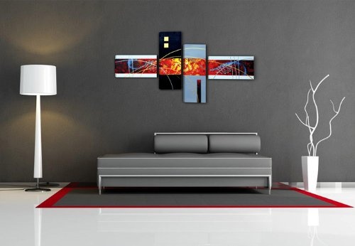 Bild XXL 160 cm auf Leinwand modern (Nr 6501 handgemalt optik) Bilder Set vierteilig fertig gerahmt, Marke original Visario Leinwandbilder