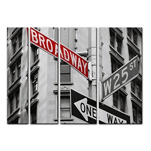 Keilrahmenbild - Broadway Straßenschild - Bild auf Leinwand - 180x120 cm vierteilig - Leinwandbilder - Städte & Kulturen - USA - New York