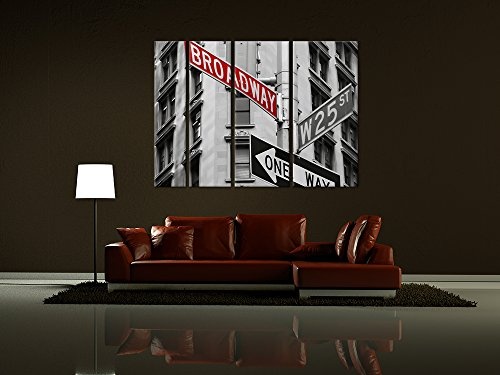 Keilrahmenbild - Broadway Straßenschild - Bild auf Leinwand - 180x120 cm vierteilig - Leinwandbilder - Städte & Kulturen - USA - New York