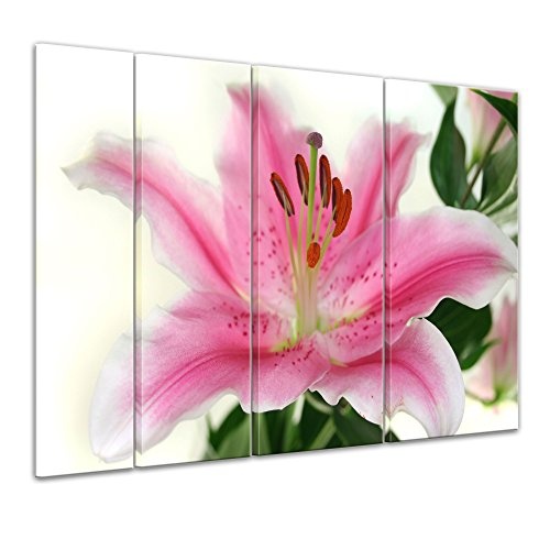 Keilrahmenbild - Lilie IV - Bild auf Leinwand - 180x120 cm vierteilig - Leinwandbilder - Pflanzen & Blumen - Symbol der Reinheit - Blüte Einer Prachtlilie - rosa