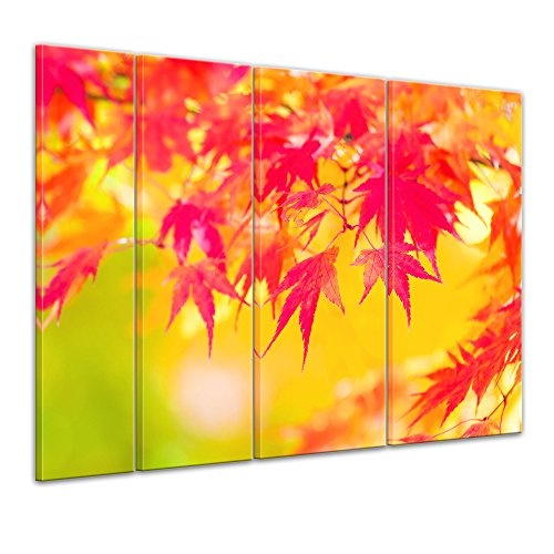 Keilrahmenbild - Rote und gelbe Ahornblätter - Bild auf Leinwand - 180x120 cm vierteilig - Leinwandbilder - Pflanzen & Blumen - Herbst - Fächerahorn - stimmungsvoll - rot, gelb und orange