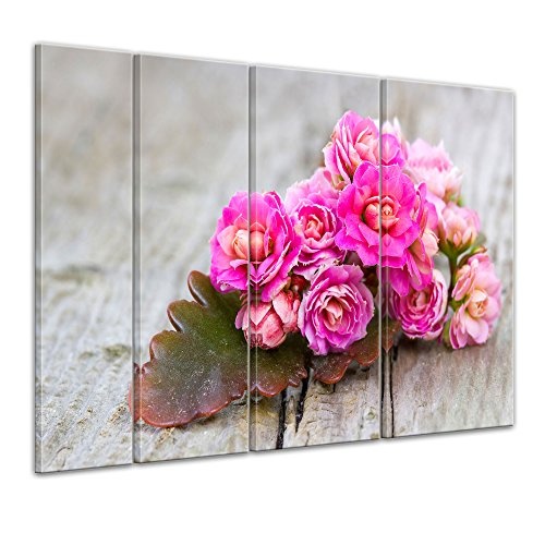 Keilrahmenbild - Kalanchoe Blümchen - Bild auf Leinwand - 180x120 cm vierteilig - Leinwandbilder - Pflanzen & Blumen - Kleiner Blumenstrauß - rosa - pink