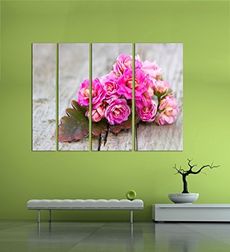 Keilrahmenbild - Kalanchoe Blümchen - Bild auf Leinwand - 180x120 cm vierteilig - Leinwandbilder - Pflanzen & Blumen - Kleiner Blumenstrauß - rosa - pink