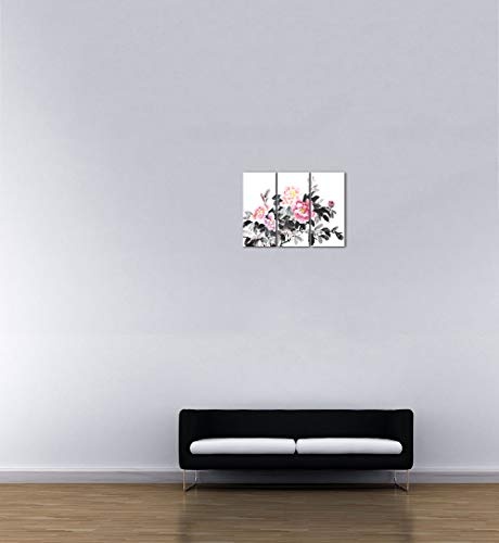 Wandbild - Aquarell - Chinesische Blume II - Bild auf Leinwand 120 x 80 cm vierteilig - Leinwandbilder - Bilder als Leinwanddruck - Pflanzen & Blumen - Malerei - Asien - rosafarbene Blüten