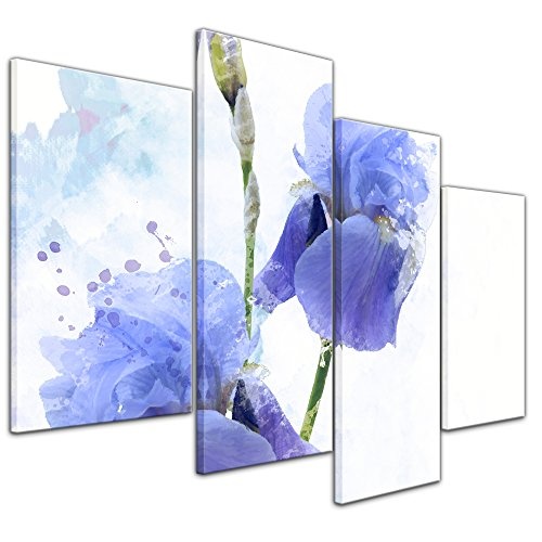 Wandbild - Aquarell - Iris Blumen - Bild auf Leinwand 120...