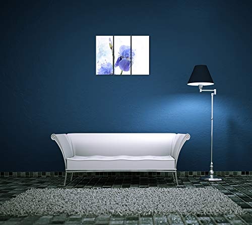 Wandbild - Aquarell - Iris Blumen - Bild auf Leinwand 120 x 80 cm vierteilig - Leinwandbilder - Bilder als Leinwanddruck - Pflanzen & Blumen - Malerei - Natur - Blaue Irisblüten