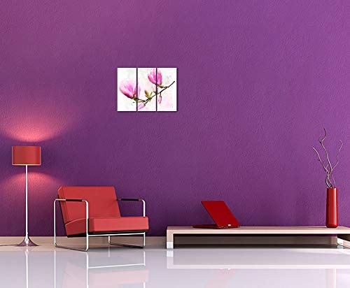 Wandbild - Aquarell - Magnolien - Bild auf Leinwand 120 x 80 cm vierteilig - Leinwandbilder - Bilder als Leinwanddruck - Pflanzen & Blumen - Malerei - Natur - Violette Blüten