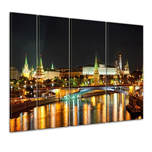 Keilrahmenbild - Nachtansicht des Kreml - Moskau - Bild auf Leinwand - 180x120 cm vierteilig - Leinwandbilder - Städte & Kulturen - Russland - Architektur - Sehenswürdigkeit - Moskwa