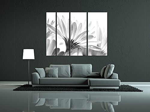 Keilrahmenbild - Blume - schwarz Weiss - Bild auf Leinwand - 180x120 cm vierteilig - Leinwandbilder - Pflanzen & Blumen - Blüte Einer Margerite