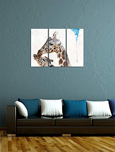 Wandbild - Aquarell - Giraffe - Bild auf Leinwand 120 x 80 cm vierteilig - Leinwandbilder - Bilder als Leinwanddruck - Tierwelten - Malerei - Afrika - Giraffe und Ihr Junges