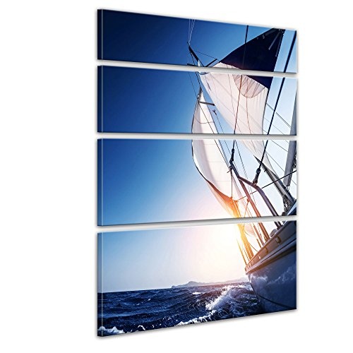 Keilrahmenbild - Yacht auf See II - Bild auf Leinwand - 120x180 cm vierteilig - Leinwandbilder - Urlaub, Sonne & Meer - Boot im Sonnenschein - Relaxen - Entspannen