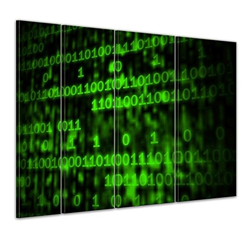Keilrahmenbild - Matrix Code - Bild auf Leinwand - 180x120 cm vierteilig - Leinwandbilder - Abstrakt - Digital - Zahlencode - grüne Codierung