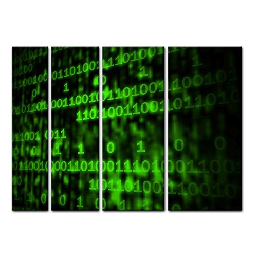 Keilrahmenbild - Matrix Code - Bild auf Leinwand - 180x120 cm vierteilig - Leinwandbilder - Abstrakt - Digital - Zahlencode - grüne Codierung