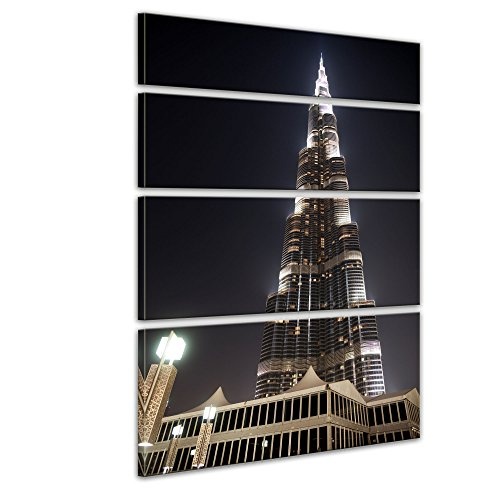 Keilrahmenbild - Burj Khalifa bei Nacht - Bild auf Leinwand - 120x180 cm vierteilig - Leinwandbilder - Städte & Kulturen - Vereinigte Arabische Emirate - Dubai - Architektur - Wolkenkratzer