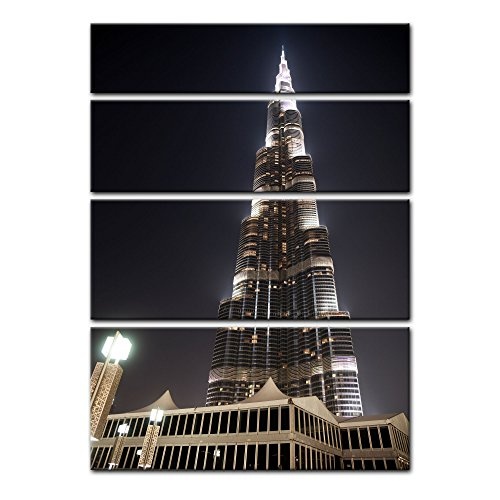 Keilrahmenbild - Burj Khalifa bei Nacht - Bild auf Leinwand - 120x180 cm vierteilig - Leinwandbilder - Städte & Kulturen - Vereinigte Arabische Emirate - Dubai - Architektur - Wolkenkratzer