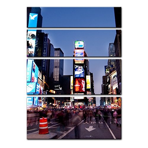 Keilrahmenbild - Times Square by Night - Bild auf Leinwand - 120x180 cm vierteilig - Leinwandbilder - Städte & Kulturen - New York - Theaterviertel von Manhattan