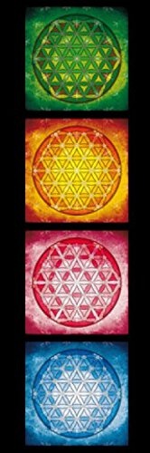 1art1 75662 Mandalas - Die Blume des Lebens, Die Vier Elemente Poster Leinwandbild Auf Keilrahmen 90 x 30 cm