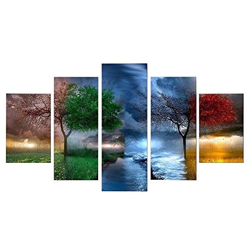 LJFYXZ Leinwandbild Vier Jahreszeiten Baumlandschaft HD Bild Leinwand drucken Schlafzimmer Wohnzimmer Hintergrund dekorative Malerei Kunstplakat 5-teiliges Set