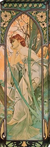 1art1 64746 Alphonse Mucha - Die Vier Tageszeiten, Der Abend, 1899 Poster Leinwandbild Auf Keilrahmen 120 x 40 cm