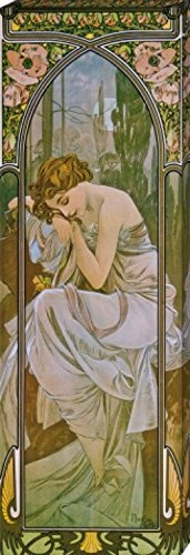 1art1 64752 Alphonse Mucha - Die Vier Tageszeiten, Die Nacht, 1899 Poster Leinwandbild Auf Keilrahmen 120 x 40 cm