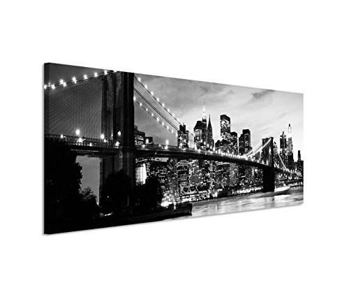 Paul Sinus Art 150x50cm Leinwandbild auf Keilrahmen Manhattan Brooklyn Bridge Skyline Sonnenuntergang Wandbild auf Leinwand als Panorama