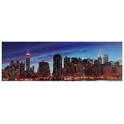 Mendler LED-Bild, Leinwandbild Leuchtbild Wandbild, Timer ~ 120x40cm New York, flackernd