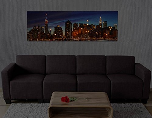 Mendler LED-Bild, Leinwandbild Leuchtbild Wandbild, Timer ~ 120x40cm New York, flackernd