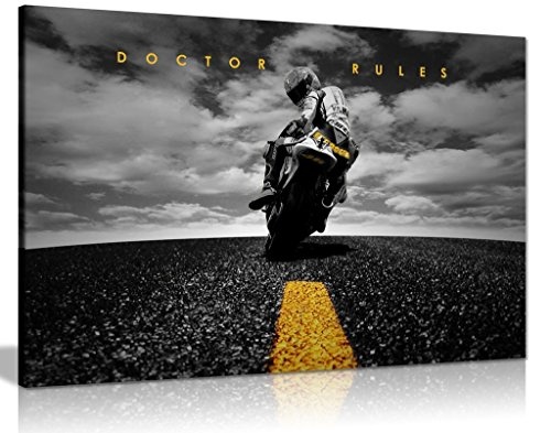 Leinwand-Bild / Kunstdruck Valentino Rossi Yamaha MotoGP, mit englischsprachiger Aufschrift "Doctor Rules", A0 91x61cm (36x24in)